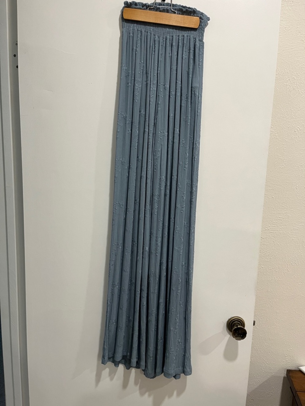 Smocked Waist Flowy Pants in Dusty Blue